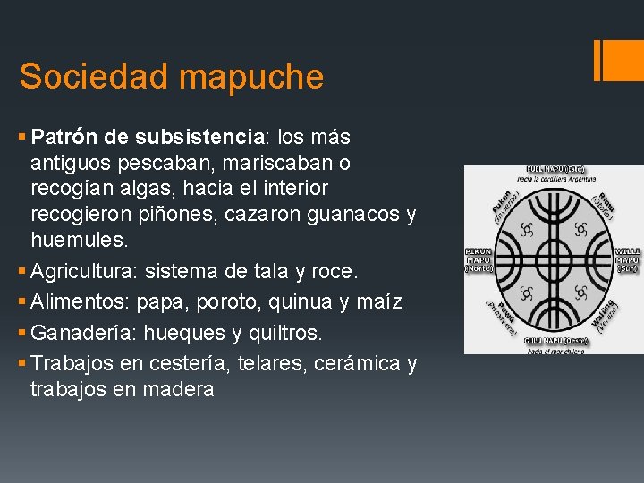 Sociedad mapuche § Patrón de subsistencia: los más antiguos pescaban, mariscaban o recogían algas,