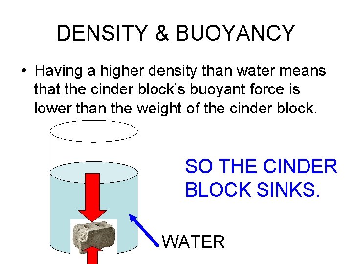 DENSITY & BUOYANCY • Having a higher density than water means that the cinder