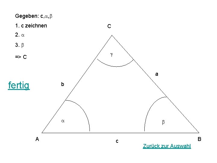 Gegeben: c, a, b 1. c zeichnen C 2. a 3. b g =>