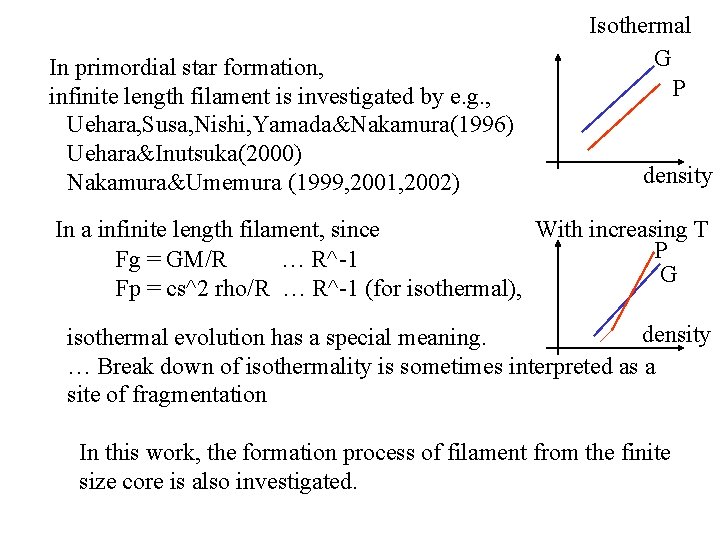 In primordial star formation, infinite length filament is investigated by e. g. , Uehara,