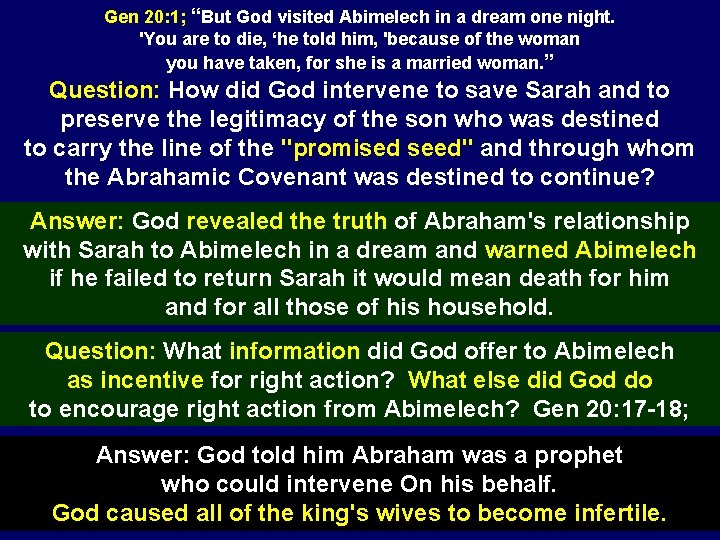 Gen 20: 1; “But God visited Abimelech in a dream one night. 'You are