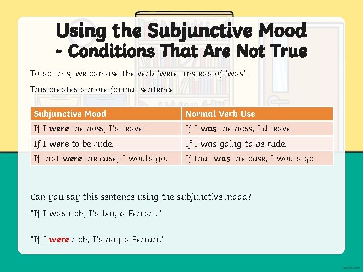 Using the Subjunctive Mood - Conditions That Are Not True To do this, we