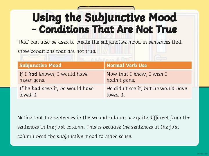 Using the Subjunctive Mood - Conditions That Are Not True ‘Had’ can also be