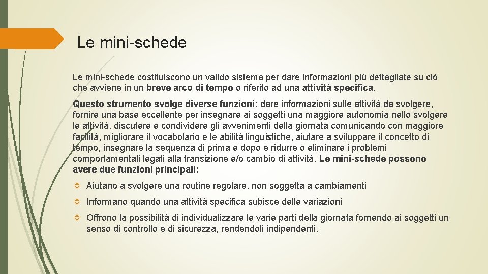 Le mini-schede costituiscono un valido sistema per dare informazioni più dettagliate su ciò che