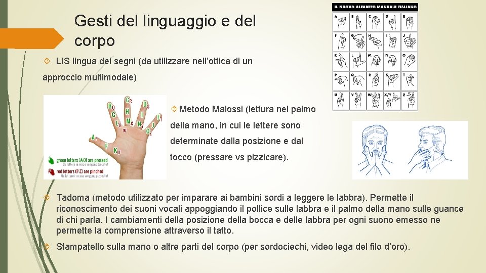 Gesti del linguaggio e del corpo LIS lingua dei segni (da utilizzare nell’ottica di