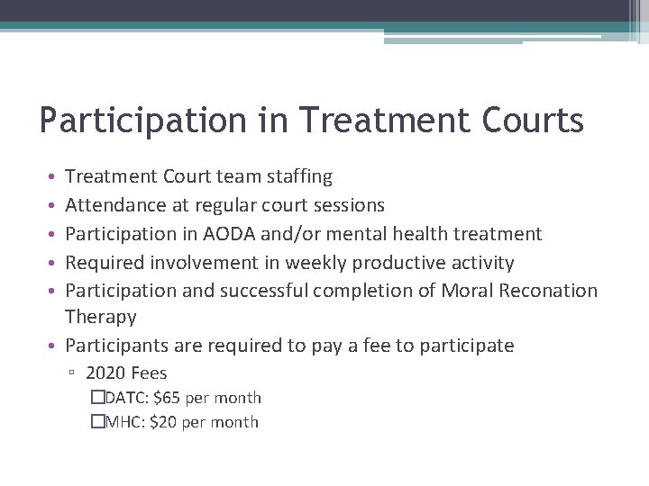Participation in Treatment Courts Treatment Court team staffing Attendance at regular court sessions Participation