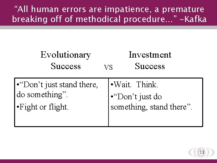 “All human errors are impatience, a premature breaking off of methodical procedure…” -Kafka Evolutionary