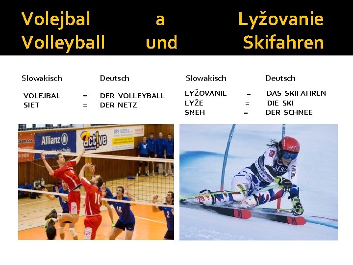 Volejbal Volleyball Slowakisch VOLEJBAL SIET = = a und Lyžovanie Skifahren Deutsch Slowakisch DER