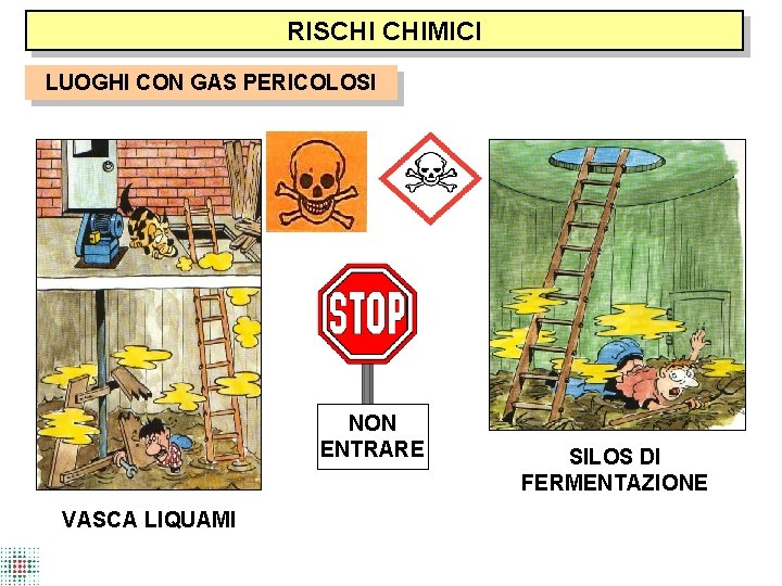 RISCHI CHIMICI LUOGHI CON GAS PERICOLOSI NON ENTRARE VASCA LIQUAMI SILOS DI FERMENTAZIONE 