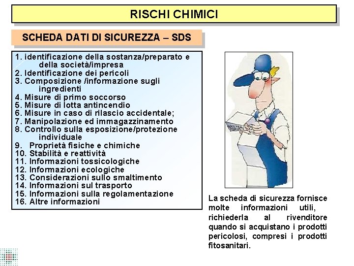 RISCHI CHIMICI SCHEDA DATI DI SICUREZZA – SDS 1. identificazione della sostanza/preparato e della