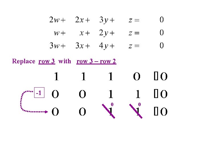 Replace row 3 with row 3 – row 2 -1 0 0 