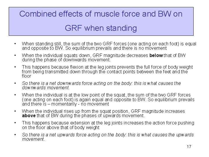 Combined effects of muscle force and BW on GRF when standing • When standing