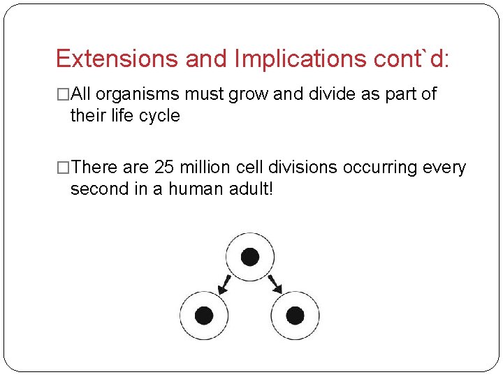 Extensions and Implications cont`d: �All organisms must grow and divide as part of their