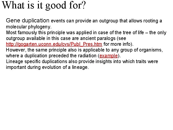 What is it good for? Gene duplication events can provide an outgroup that allows