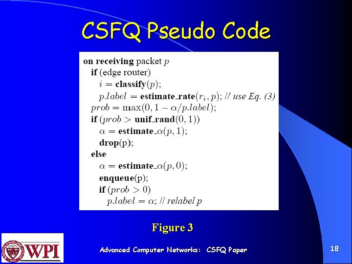 CSFQ Pseudo Code Figure 3 Advanced Computer Networks: CSFQ Paper 18 