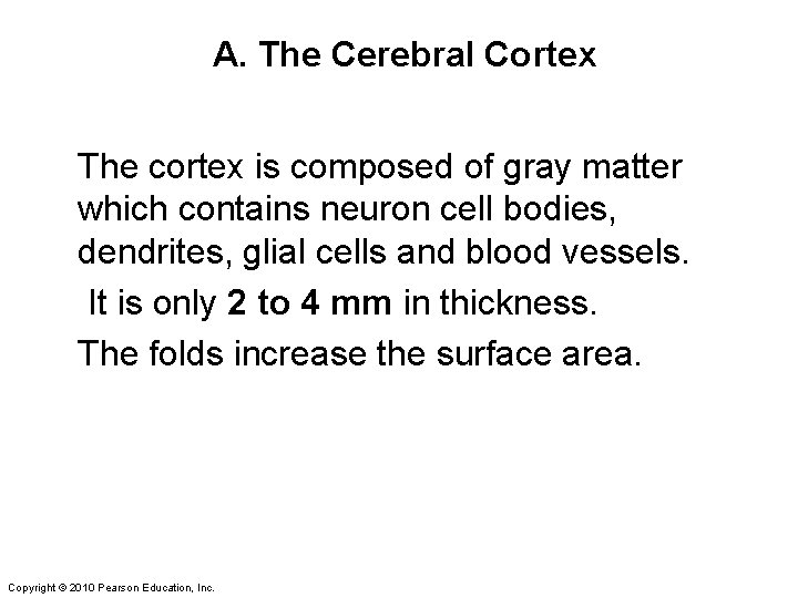 A. The Cerebral Cortex The cortex is composed of gray matter which contains neuron