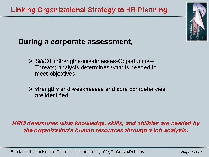 Linking Organizational Strategy to HR Planning During a corporate assessment, Ø SWOT (Strengths-Weaknesses-Opportunities. Threats)