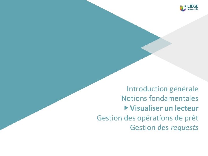 Introduction générale Notions fondamentales ▶ Visualiser un lecteur Gestion des opérations de prêt Gestion