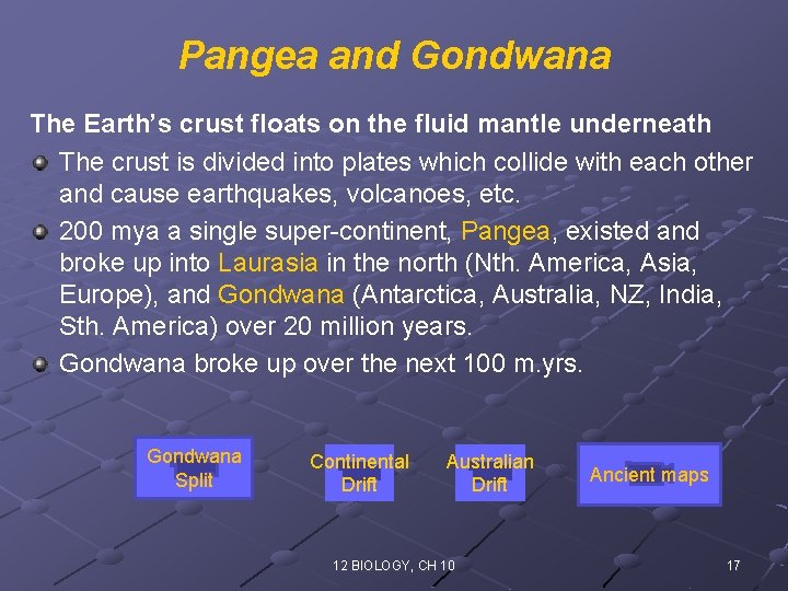 Pangea and Gondwana The Earth’s crust floats on the fluid mantle underneath The crust