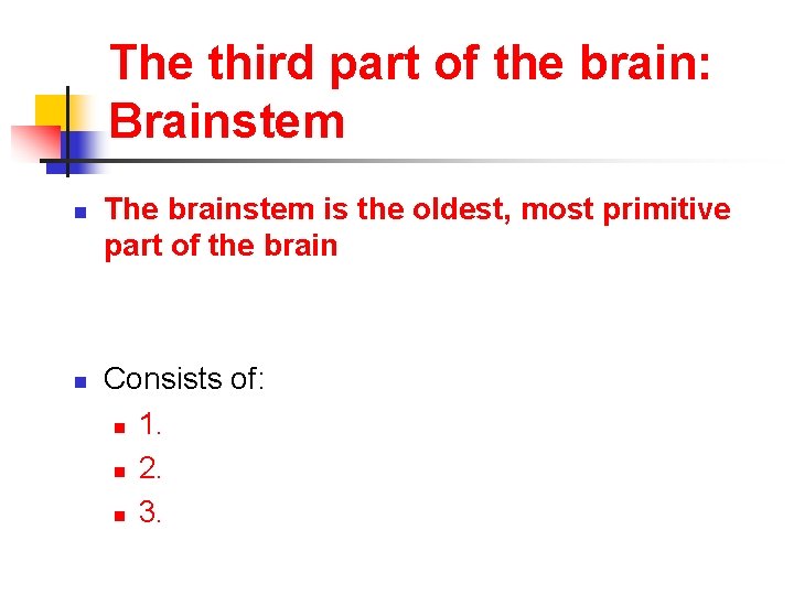 The third part of the brain: Brainstem n n The brainstem is the oldest,