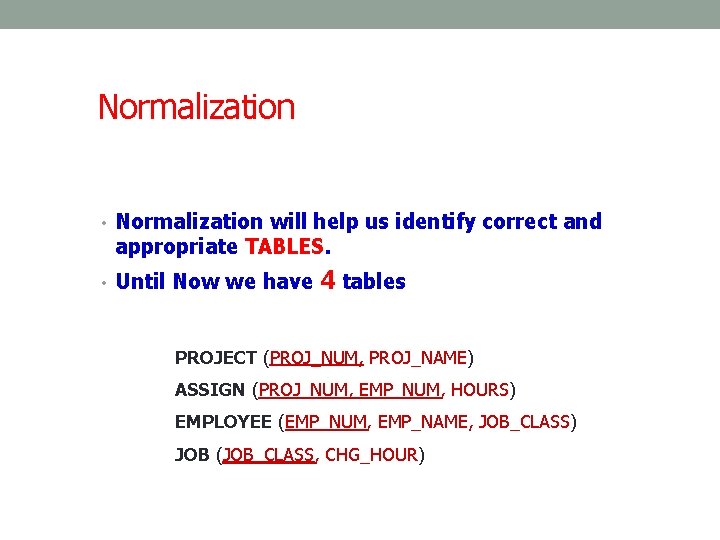 Normalization • Normalization will help us identify correct and appropriate TABLES. • Until Now Normalization • Normalization will help us identify correct and appropriate TABLES. • Until Now
