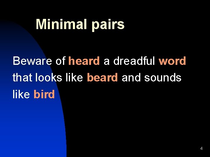 Minimal pairs Beware of heard a dreadful word that looks like beard and sounds