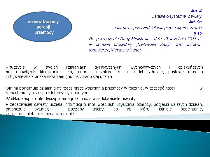 Art. 4 Ustawa o systemie oświaty Art. 9 a Ustawa o przeciwdziałaniu przemocy w