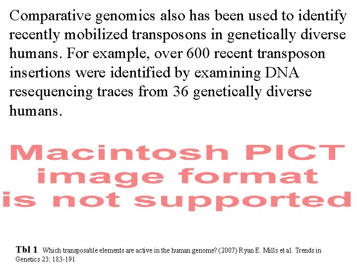 Comparative genomics also has been used to identify recently mobilized transposons in genetically diverse