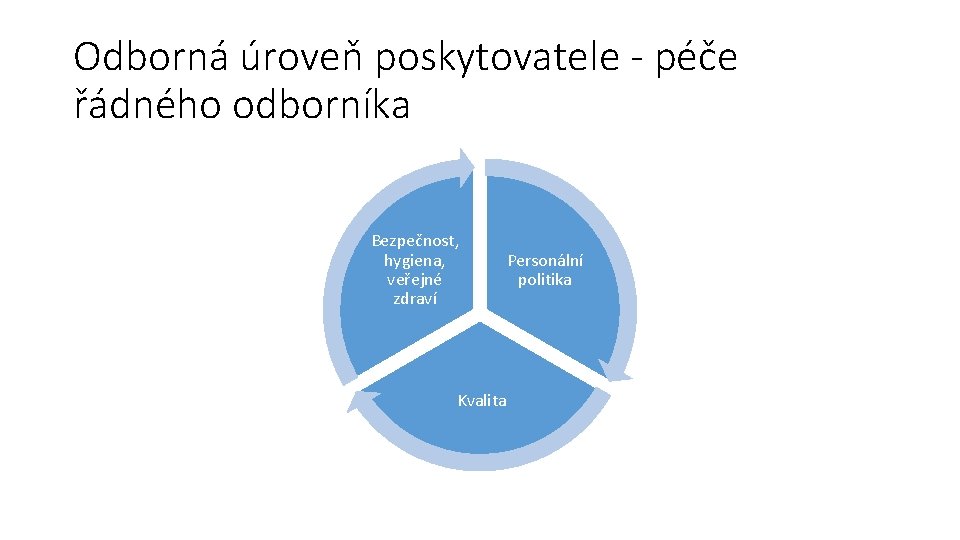 Odborná úroveň poskytovatele - péče řádného odborníka Bezpečnost, hygiena, veřejné zdraví Kvalita Personální politika