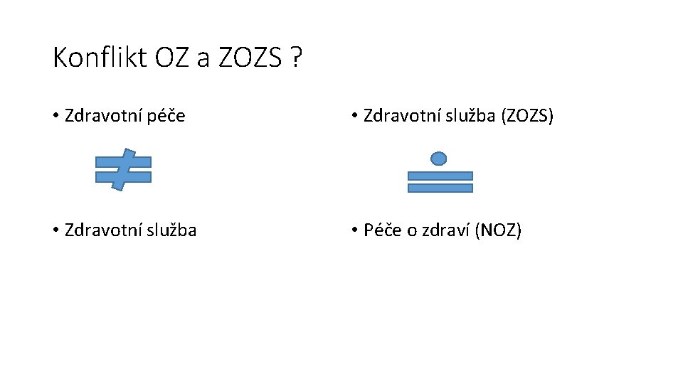 Konflikt OZ a ZOZS ? • Zdravotní péče • Zdravotní služba (ZOZS) • Zdravotní