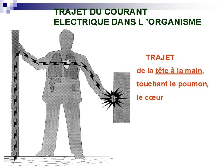 TRAJET DU COURANT ELECTRIQUE DANS L ’ORGANISME TRAJET de la tête à la main,