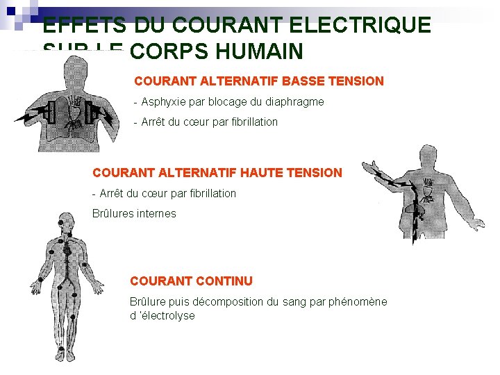 EFFETS DU COURANT ELECTRIQUE SUR LE CORPS HUMAIN COURANT ALTERNATIF BASSE TENSION - Asphyxie