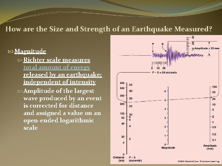 How are the Size and Strength of an Earthquake Measured? Magnitude Richter scale measures