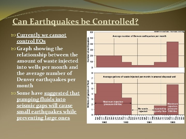 Can Earthquakes be Controlled? Currently we cannot control EQs Graph showing the relationship between