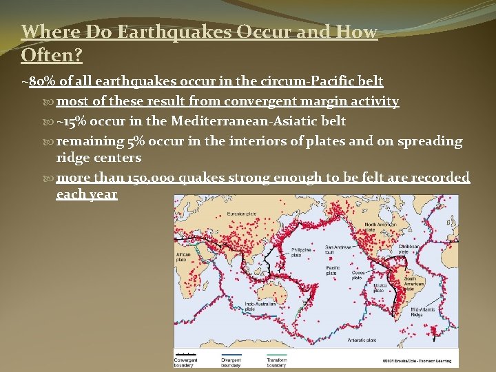 Where Do Earthquakes Occur and How Often? ~80% of all earthquakes occur in the