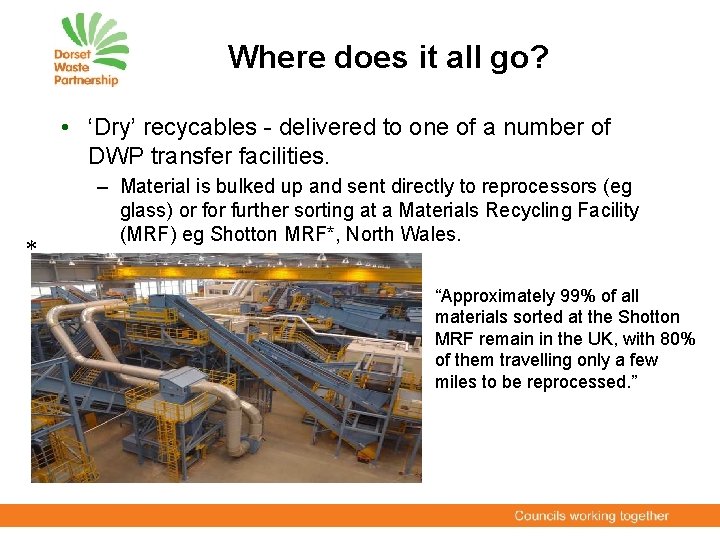 Where does it all go? • ‘Dry’ recycables - delivered to one of a
