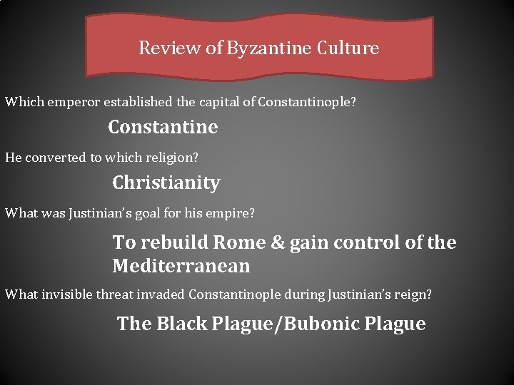 Review of Byzantine Culture Which emperor established the capital of Constantinople? Constantine He converted
