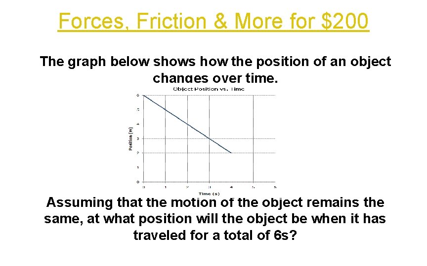 Forces, Friction & More for $200 The graph below shows how the position of