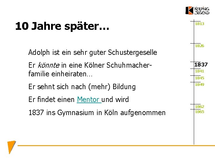 10 Jahre später… Adolph ist ein sehr guter Schustergeselle 1813 1826 Er könnte in