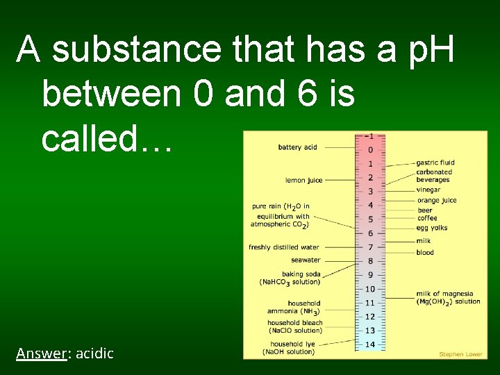 A substance that has a p. H between 0 and 6 is called… Answer: