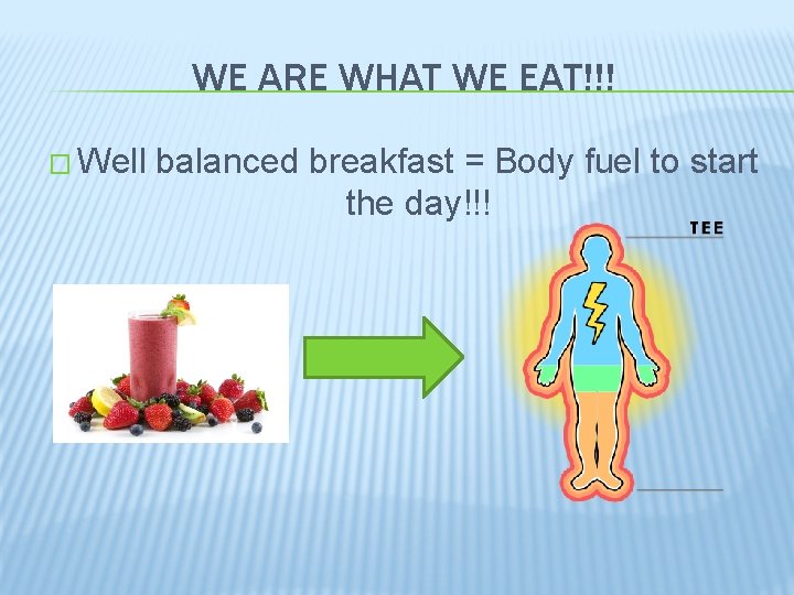 WE ARE WHAT WE EAT!!! � Well balanced breakfast = Body fuel to start