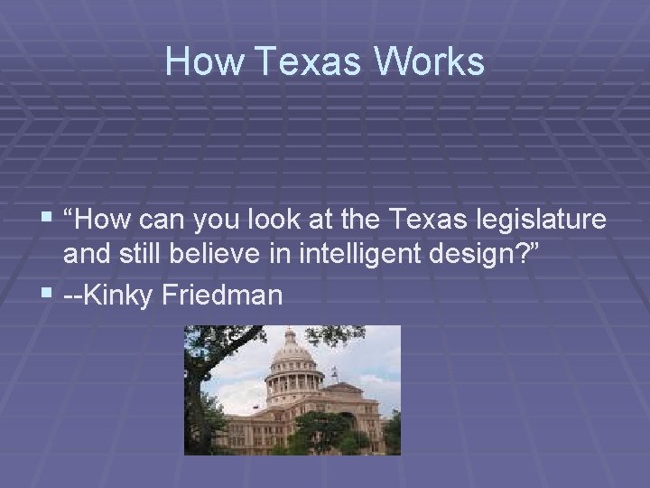 How Texas Works § “How can you look at the Texas legislature and still