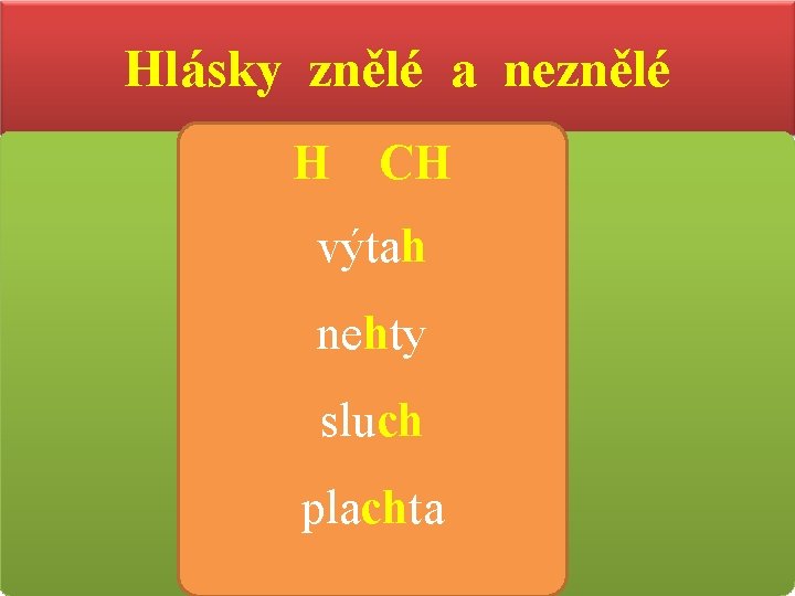 Hlásky znělé a neznělé H CH výtah nehty sluch plachta 