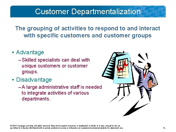 Customer Departmentalization The grouping of activities to respond to and interact with specific customers