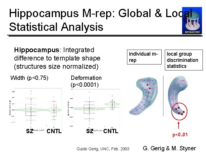 Hippocampus M-rep: Global & Local Statistical Analysis Hippocampus: Integrated difference to template shape (structures