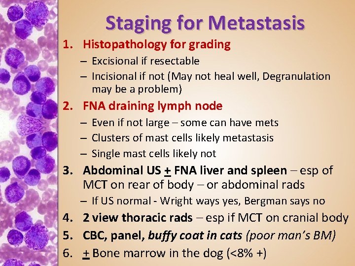 Staging for Metastasis 1. Histopathology for grading – Excisional if resectable – Incisional if