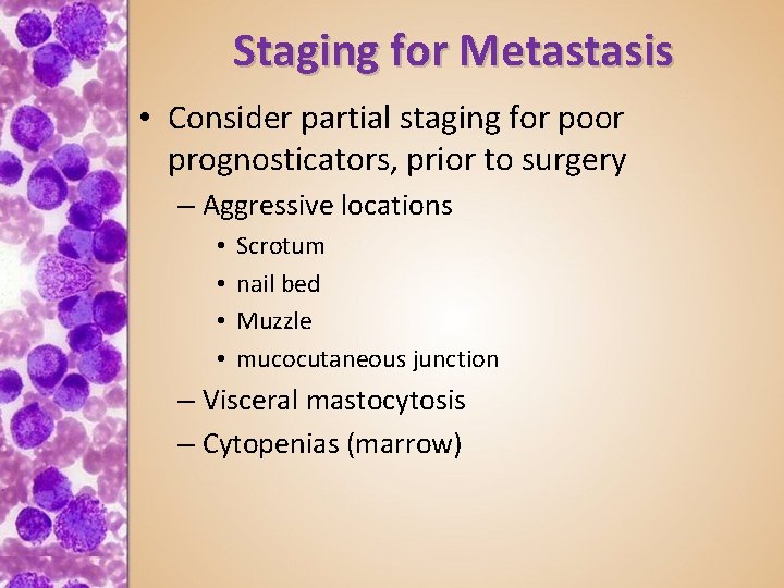 Staging for Metastasis • Consider partial staging for poor prognosticators, prior to surgery –