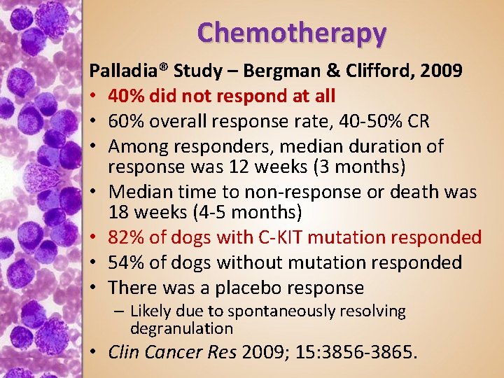 Chemotherapy Palladia® Study – Bergman & Clifford, 2009 • 40% did not respond at