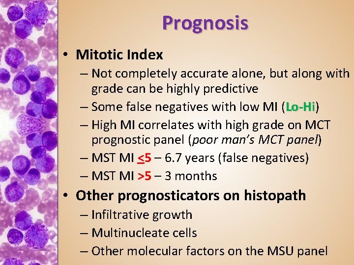 Prognosis • Mitotic Index – Not completely accurate alone, but along with grade can