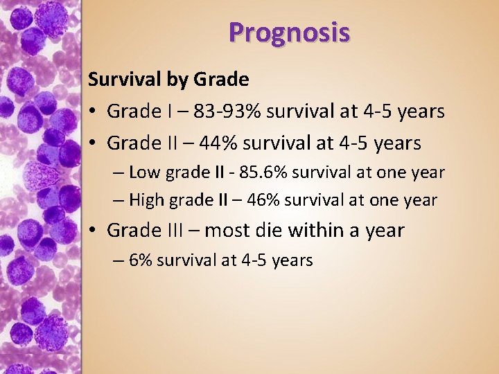 Prognosis Survival by Grade • Grade I – 83 -93% survival at 4 -5